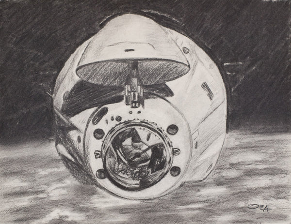 Artist Signed Prints - Crew Dragon Endeavour Charcoal Drawing
