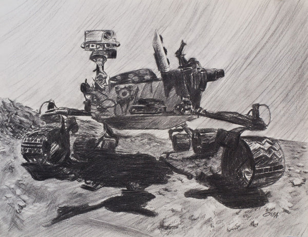 Artist Signed Prints - Mars rover charcoal drawing